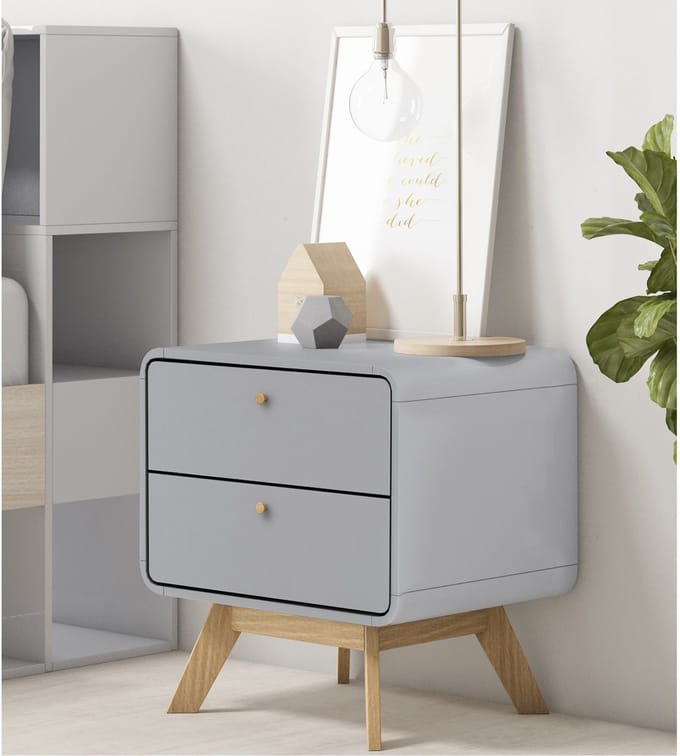 Cassie-Nachtkastje - 2-laden - Grijs Houtlook