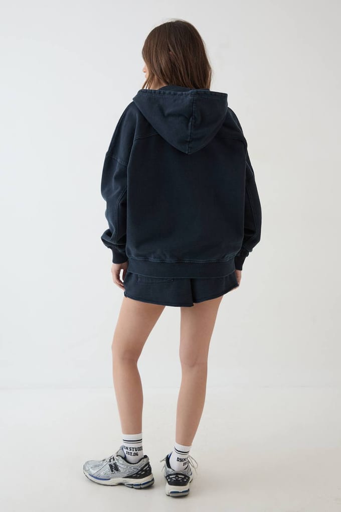 Dames Dsgn Studio Zwaar Gewassen Oversized Hoodie Met Rits | Washed Black | Maat: Medium