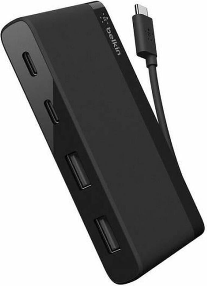 USB-C Hub Belkin Mini, 2 x USB-A 3.1 - 2 x USB-C, Zwart F4U090btBLK