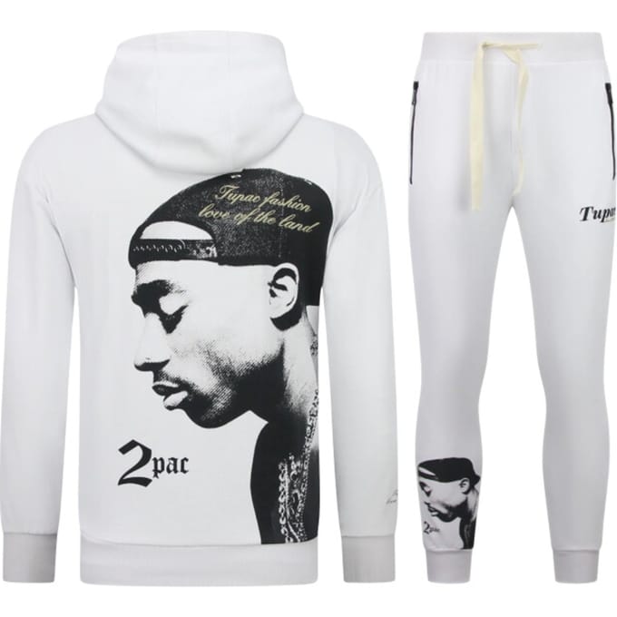 Tupac Trainingspak - 2Pac Joggingpak Hoodie Heren - Huispak Heren Volwassenen - 663- Wit