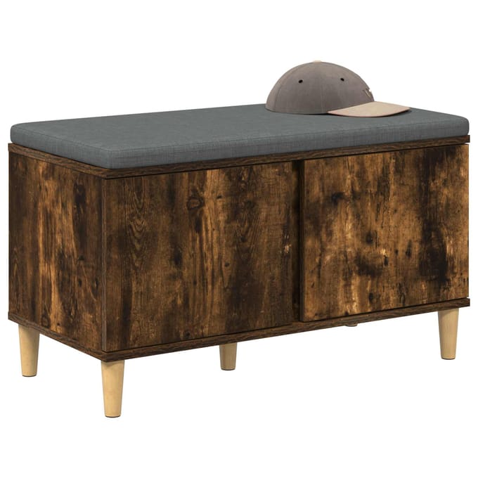 vidaXL - Hallenbank - met - kussen - met - opslag - Gerookte - Eik - 80 - x - 38 - x - 46 - cm