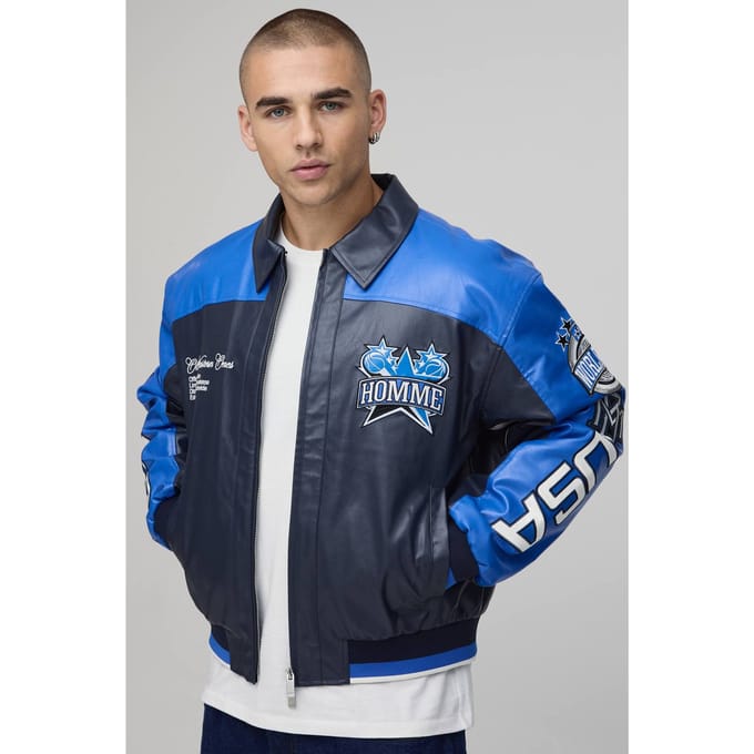 Getextureerd Pu Homme Star College Jack | Cobalt | Size Large