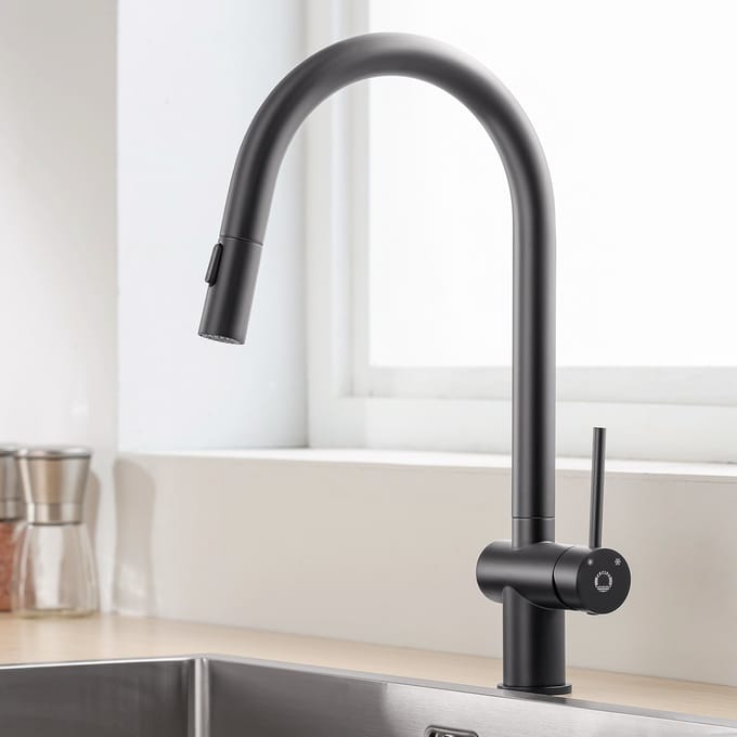 Cecipa Max Uittrekbare Keukenkraan - Horizontaal Paraplu-ontwerp - RVS - 2 Straalstanden - 40% Waterbesparing - Zwart