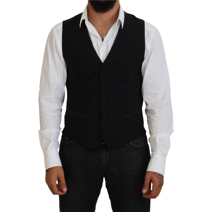 Zwart Wol Vest Klassieke Pasvorm