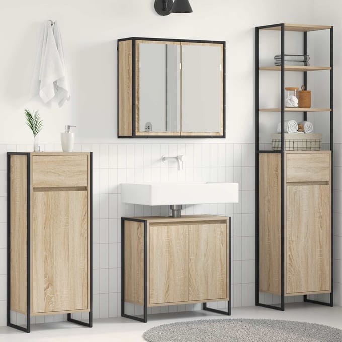 vidaXL - Badkamermeubel - Set - 4 - st - Sonoma - Eik - Bewerkt - hout