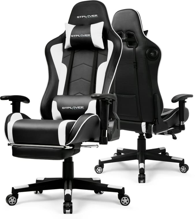 GTPLAYER - Gamingstoel met Bluetooth - Met Voetsteun en 3D Armleuningen - Wit