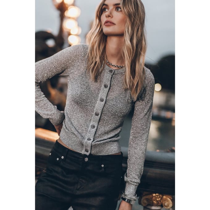 Mikuta The Silver Sparkly Thin Knitted Cardigan Größe: M | Cardigans Outlet | Damen | Grau