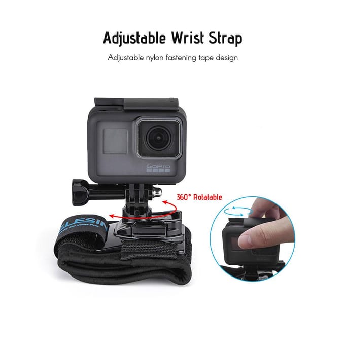 TELESIN 360 graden draaibare polsband Arm Mount Bandhouder voor fietsen, motorrijden black