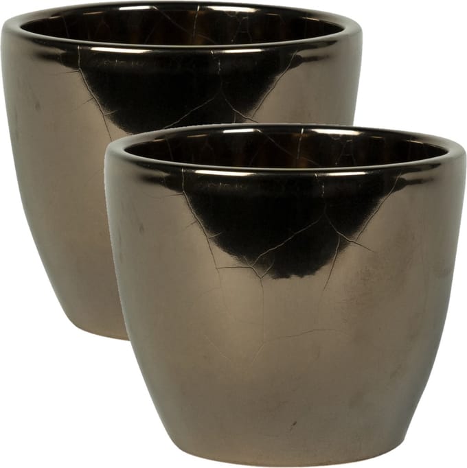 Ter Steege Bloempot - 2x stuks - goud - glans - Scandinavisch - 15 x 12 cm - plantenpot