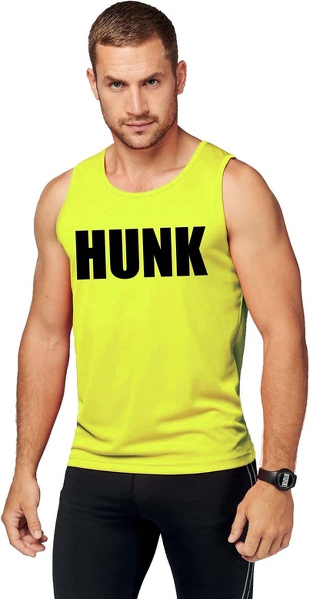 Neon geel sport shirt/ singlet Hunk heren M