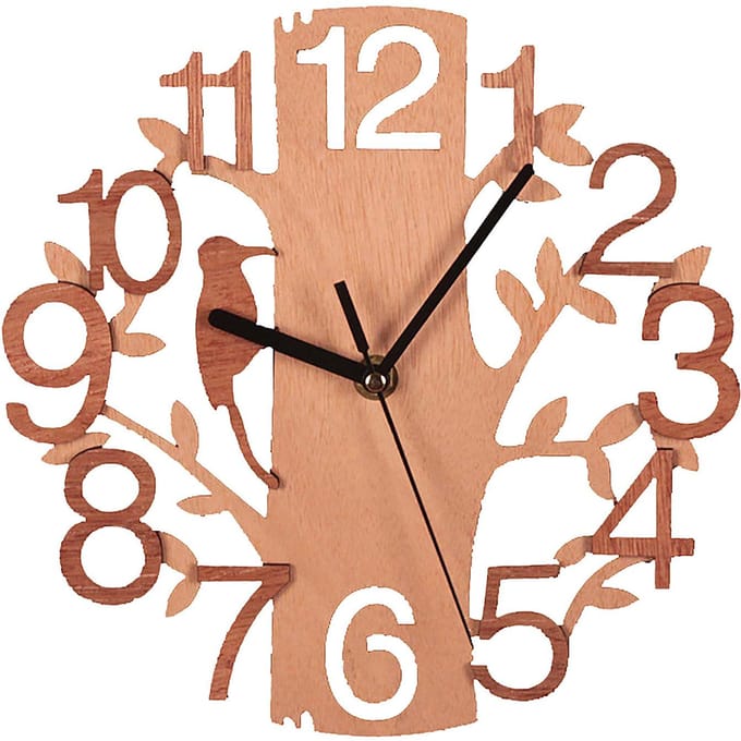 Horloge murale en bois de 22 cm de diamètre, blanche, double couche, ultra silencieuse beige