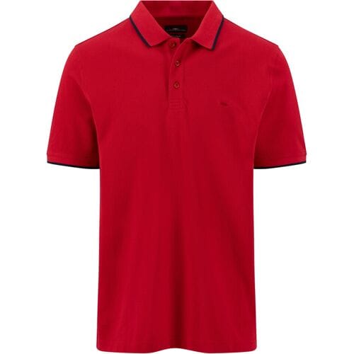 Fynch-Hatton Polo 2-Ply Solid Piqué Tipping Details Cranberry Red / male