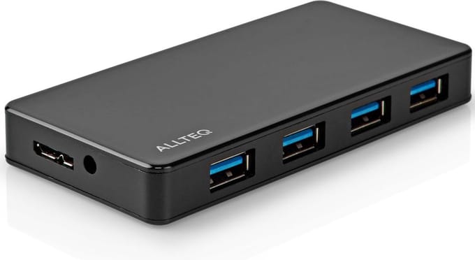 USB 3.0 Hub - 4 poorten - Incl. voedingsadapter - 4x USB A female - Zwart - Allteq