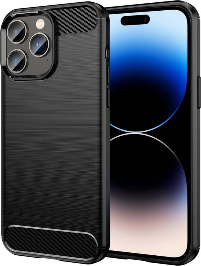 iPhone 14 PRO MAX Hoesje - Carbon Textuur - Zwart TPU - Provium