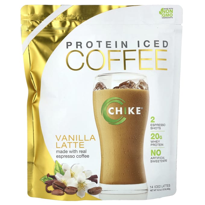 Chike Nutrition, Proteïne Iced Coffee, Vanilla Latte, 16.3 oz (462 gr)