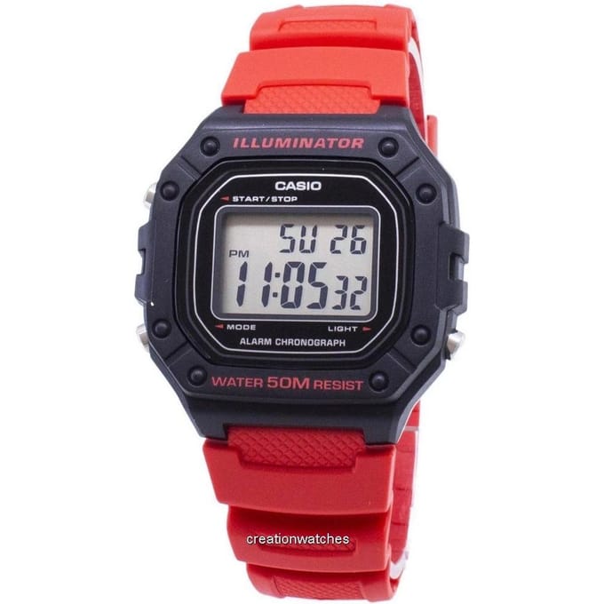 Casio Youth Series W-218H-4BVDF Vierkant Digitaal Sporthorloge - Zwart/Rood
