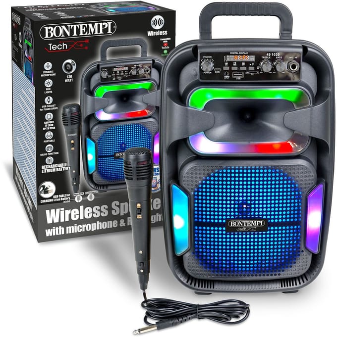 Bontempi - Draadloze soundbox met microfoon en lichteffecten - Luidspreker - Karaoke