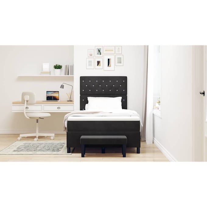 vidaXL - Boxspring - bed - met - kussen - Zwart - 190 - x - 120 - cm - Fluweel