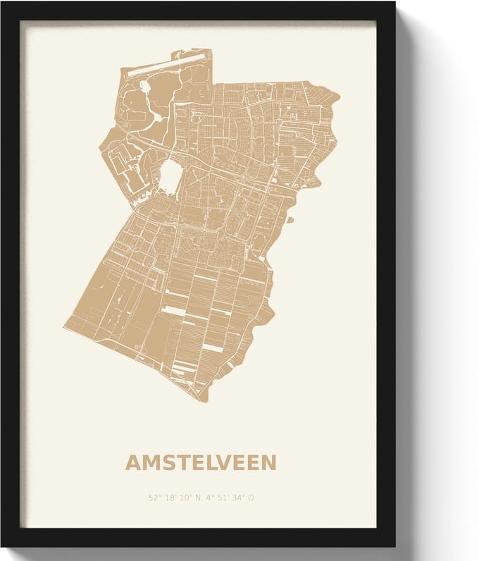 Poster Amstelveen A4 - 21 x 30 cm - Beige (Exclusief Lijst)