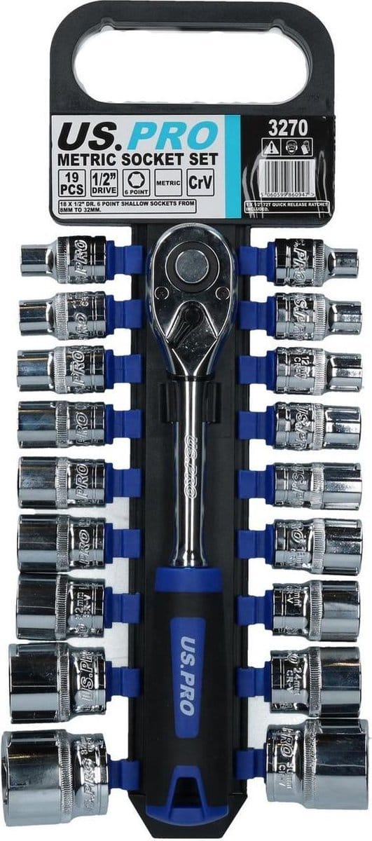 Doppenset / Dopsleutelset 8 t/m 32 mm 1/2" met 72-tandige ratel 19-delig