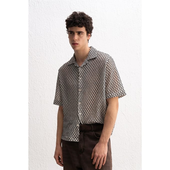 Heren Geometrisch Textuur Korte Mouwen Shirt