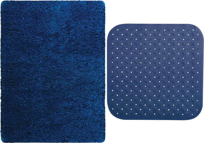 MSV Douche anti-slip/droogloop matten - Venice badkamer set - rubber/microvezel - donkerblauw