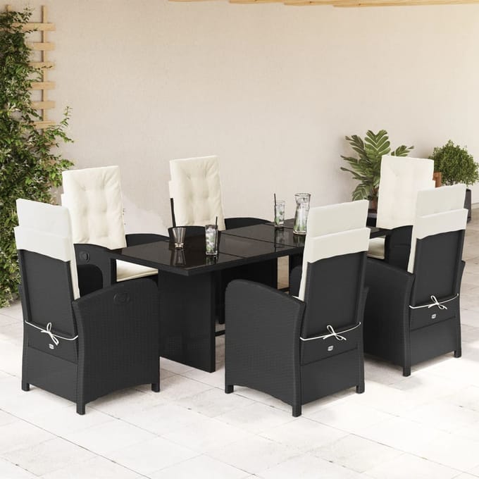 vidaXL - 7-delige - Tuinset - met - kussens - poly - rattan - zwart
