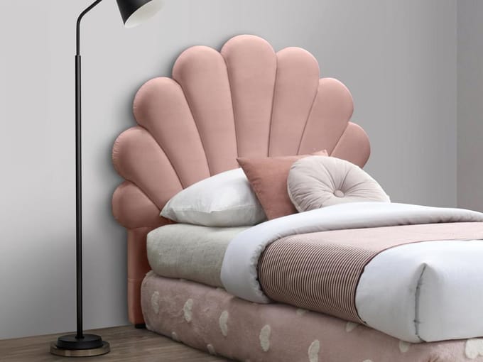 Vente-unique Hoofdbord in schelpvorm - 120 cm - Fluweel - Roze - MOANA