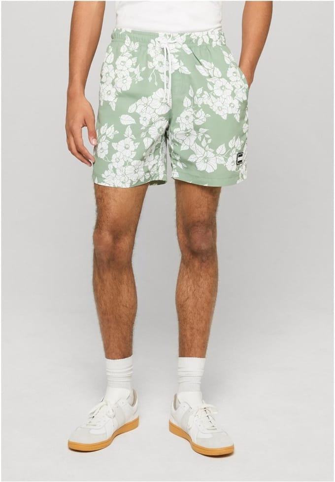 Urban Classics - Pattern Zwemshorts - L - Groen/Wit