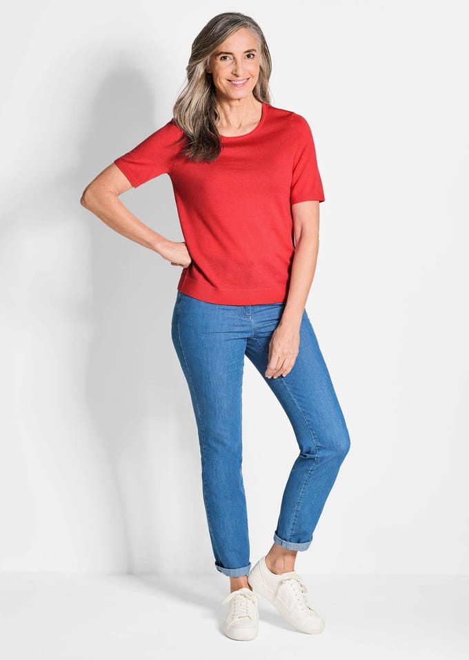 Tricot pullover van zuivere merinowol - rood - Gr. 48 van Goldner Fashion