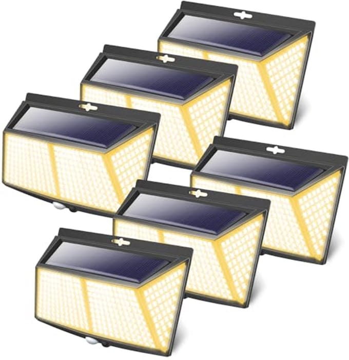 6 x Solar Buitenverlichting met Bewegingssensor en 308 LED - Waterdichte Wandlamp