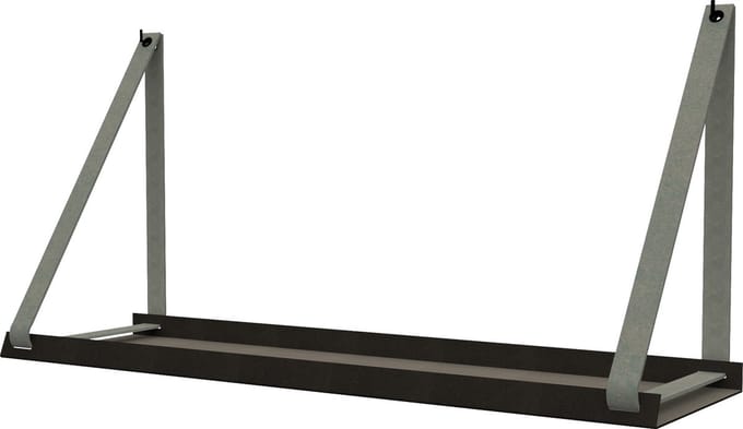 Handles and more -  Stalen wandplank zwart 70cm + leren plankdragers Suede Grey