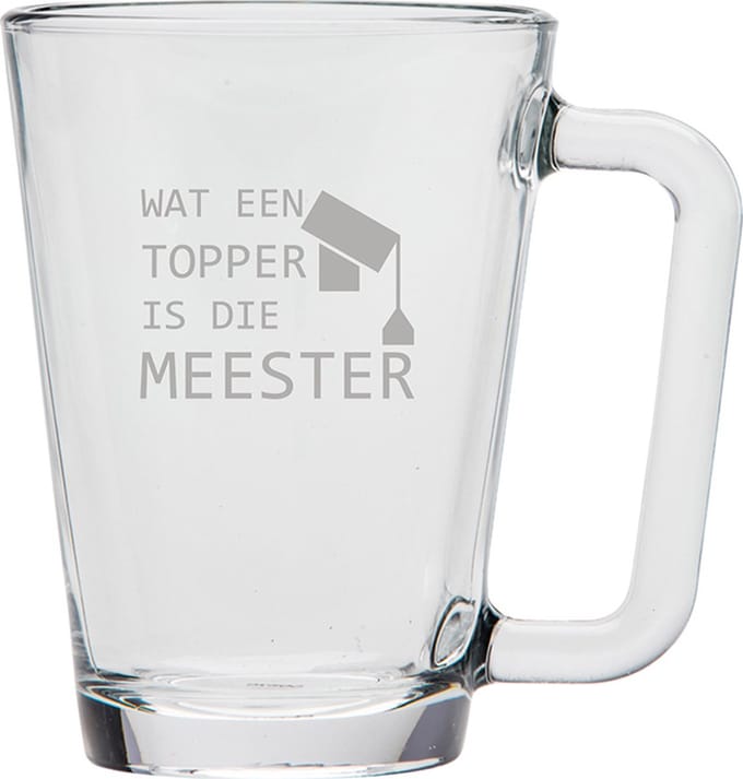 Gegraveerde theeglas 26cl Wat een topper is die meester