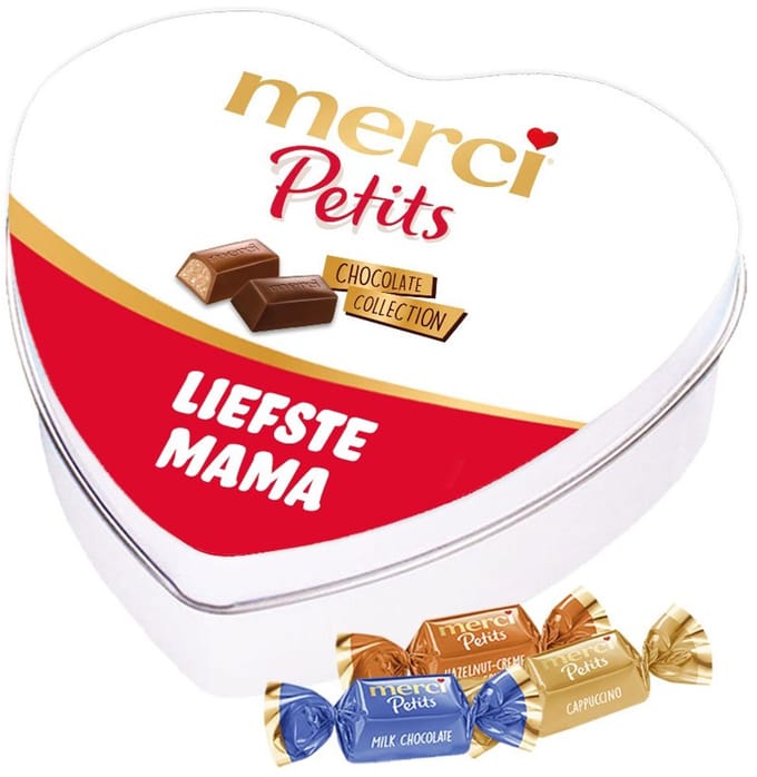 merci Petits geschenkdoos hartje "Liefste mama" - mix van smaken - chocolade cadeau - 115g