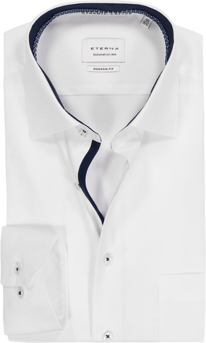 ETERNA modern fit overhemd - twill - wit - Strijkvrij - Boordmaat: 39