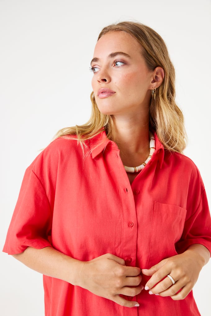 GARCIA Dames Effen Blouse Rood Korte mouw