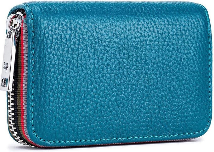 ZILOU® Leren Pasjeshouder met Rits - RFID Anti‑Skim - 14 Pasjes - Petrol Blauw
