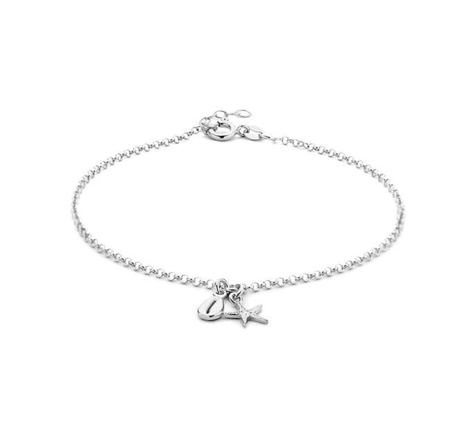 Zilver Gerhodineerde Enkelbandje schelp en zeester 2 1333921