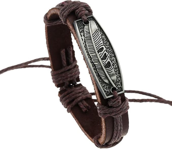 Fako Bijoux® - Armband Leer - Plate Veer - Bruin