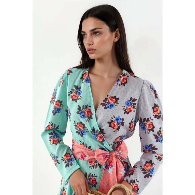 Bloemen Chiffon Wikkel Mini Jurk