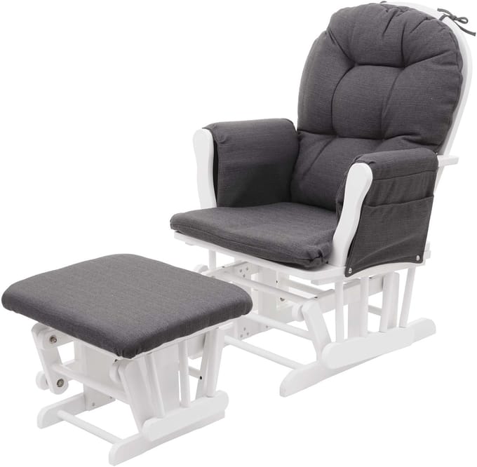 Relaxfauteuil MCW-C76, schommelstoel met hocker ~ stof/textiel, donkergrijs, frame wit