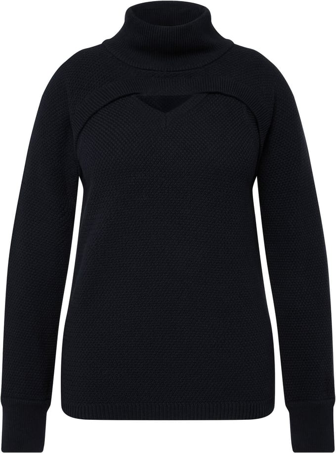 Ulla Popken - Dames - 2-in-1 trui geribbeld breisel V-hals biologisch katoen - Marine - Maat 46+