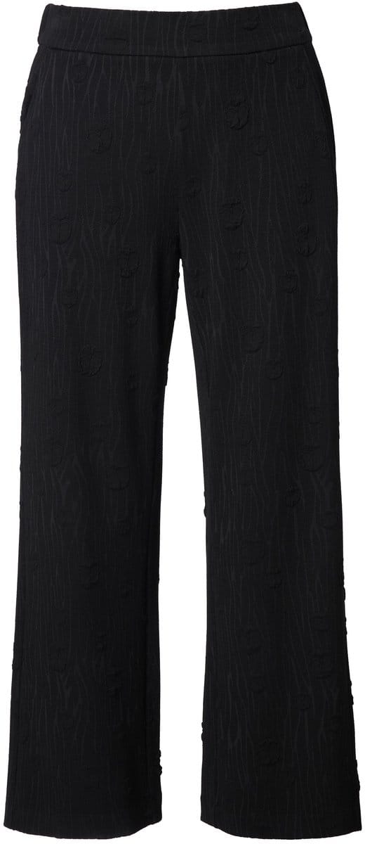 Ulla Popken - Dames - Jacquard-jerseybroek wijde pijpen elastische tailleband - Zwart - Maat 46+
