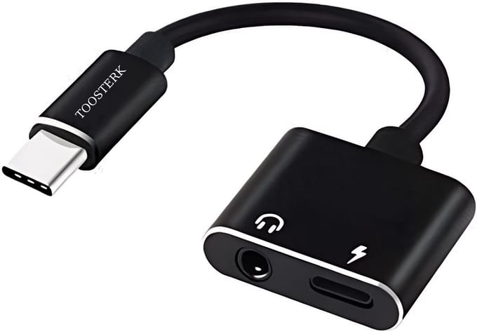 2-in-1 Type-C Adapter – USB-C naar 3.5mm Jack & Oplaadpoort – Zwart – Geschikt voor Samsung en iphone