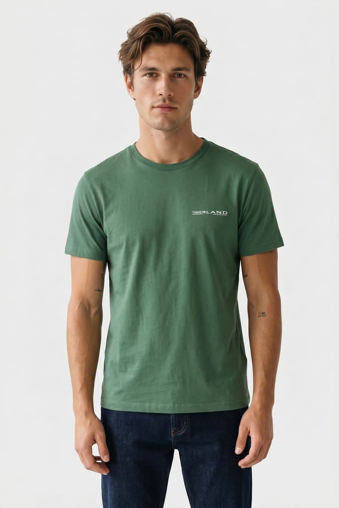Timberland Y2k Lock Up Back Logo Ss Tee Medium Green Maat: M | T-shirts met Print Outlet | Heren | Groen