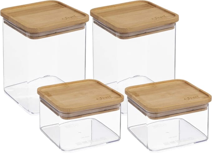 5Five - Voedsel/keuken voorraadpotten set 4x stuks - kunststof/bamboe