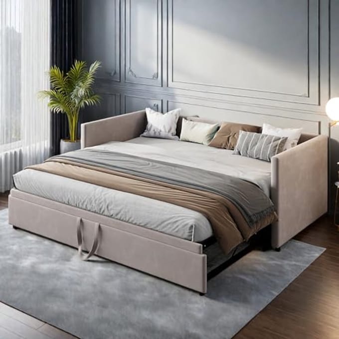 Moderne 2-zits slaapbank met opvouwbaar bed - Fluweel grijs