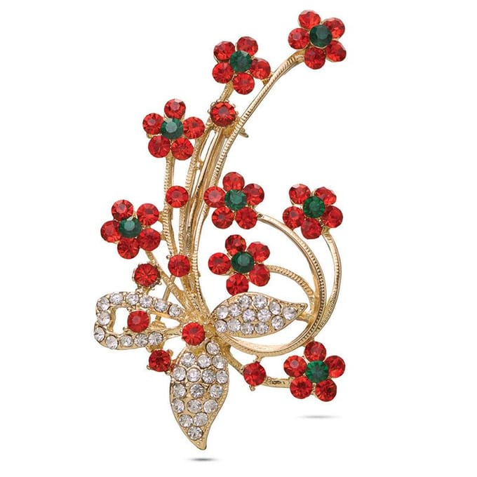 Rode Strass Pruim Broche Mode Dubbel Doel Corsage Kleding Accessoires beige
