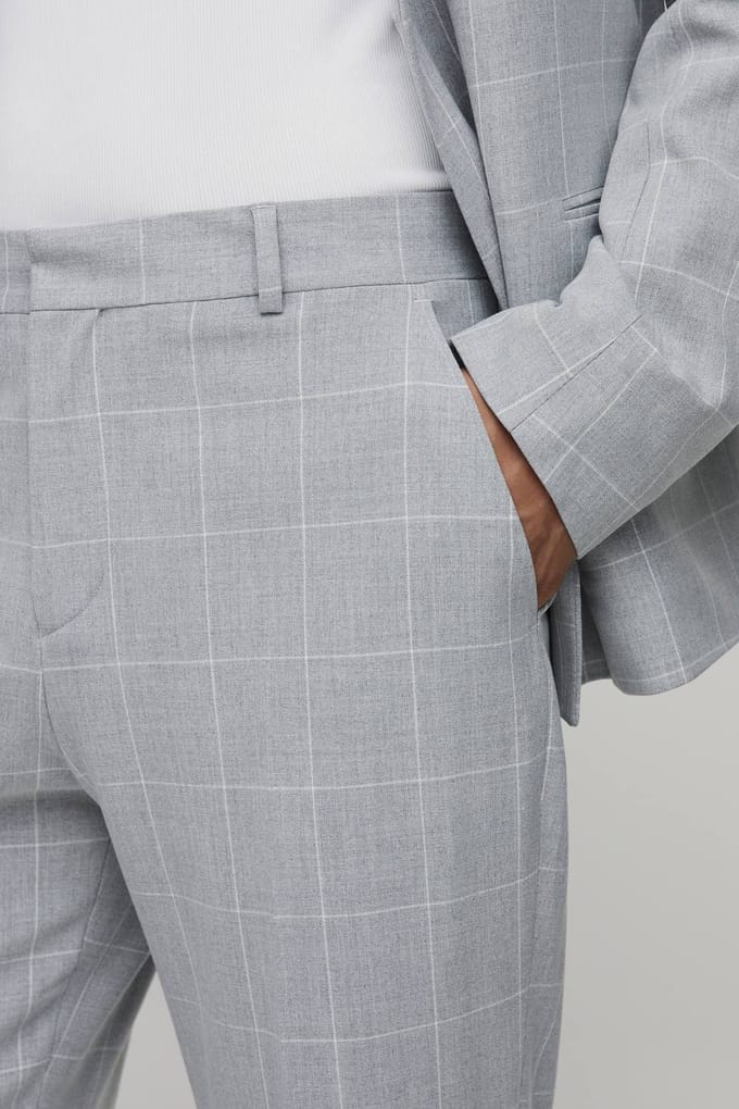 Pantalon Met Ruitjespatroon En Rechte Tailored Pasvorm | Grey | Size 32