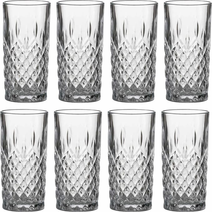 LAV Longdrink/water/drinkglazen Odin - gedecoreerd glas - 12x stuks - 350 ml